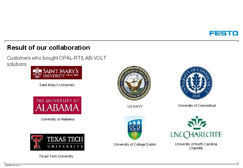 Result of our collaboration Customers who bought OPAL-RT/LAB-VOLT solutions Saint Mary’s University US NAVY