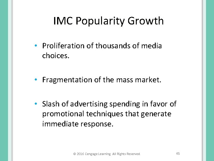 IMC Popularity Growth • Proliferation of thousands of media choices. • Fragmentation of the