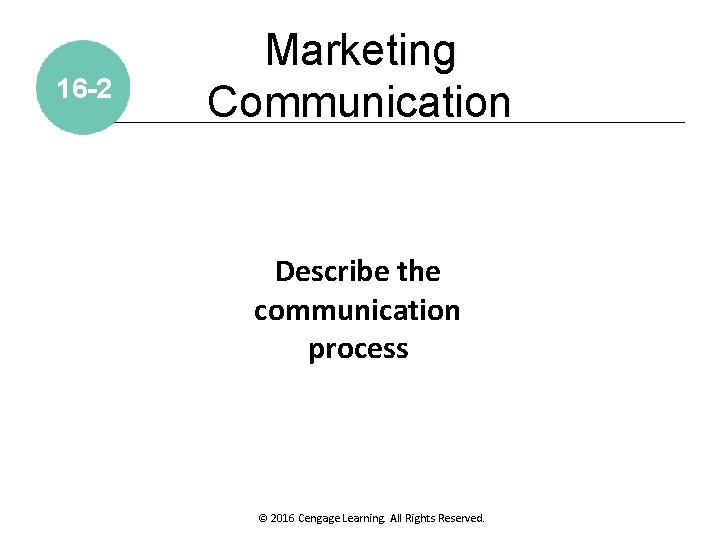 16 -2 Marketing Communication Describe the communication process © 2016 Cengage Learning. All Rights