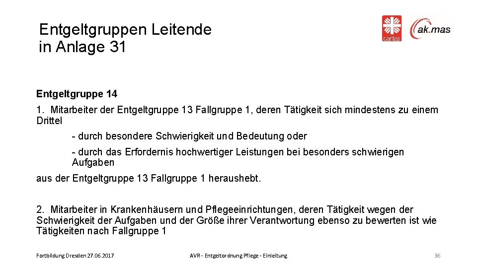 Entgeltgruppen Leitende in Anlage 31 Entgeltgruppe 14 1. Mitarbeiter der Entgeltgruppe 13 Fallgruppe 1,