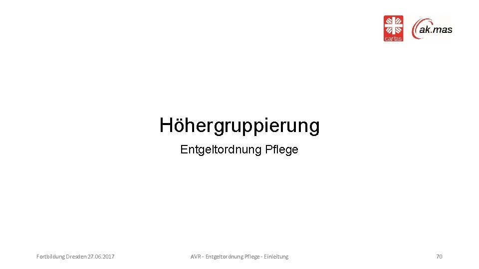 Höhergruppierung Entgeltordnung Pflege Fortbildung Dresden 27. 06. 2017 AVR - Entgeltordnung Pflege - Einleitung