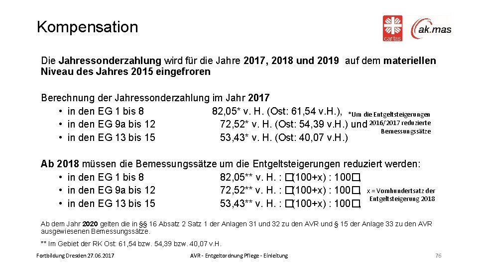 Kompensation Die Jahressonderzahlung wird für die Jahre 2017, 2018 und 2019 auf dem materiellen