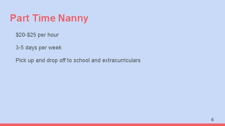 Part Time Nanny $20 -$25 per hour 3 -5 days per week Pick up
