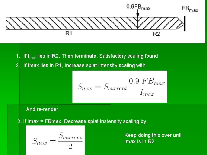 1. If Imax lies in R 2. Then terminate. Satisfactory scaling found 2. If 1. If Imax lies in R 2. Then terminate. Satisfactory scaling found 2. If