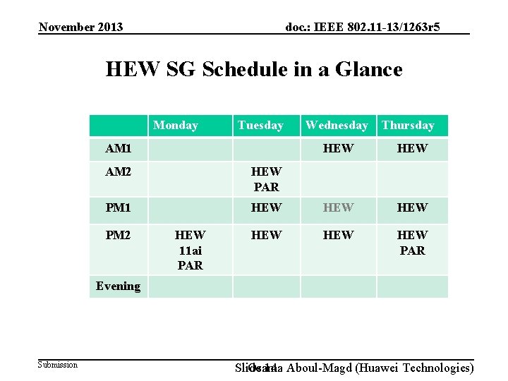 doc. : IEEE 802. 11 -13/1263 r 5 November 2013 HEW SG Schedule in