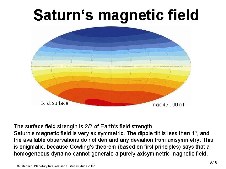 Saturn‘s magnetic field Br at surface max 45, 000 n. T The surface field Saturn‘s magnetic field Br at surface max 45, 000 n. T The surface field