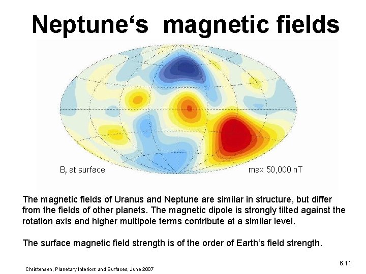 Neptune‘s magnetic fields Br at surface max 50, 000 n. T The magnetic fields