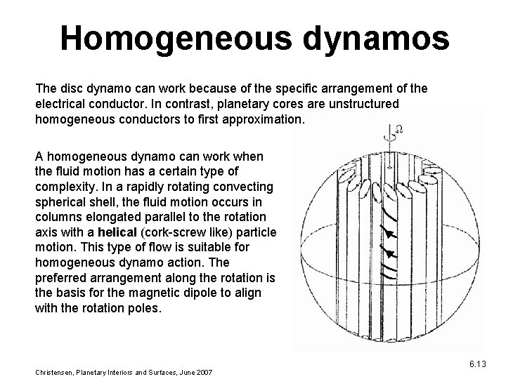 Homogeneous dynamos The disc dynamo can work because of the specific arrangement of the