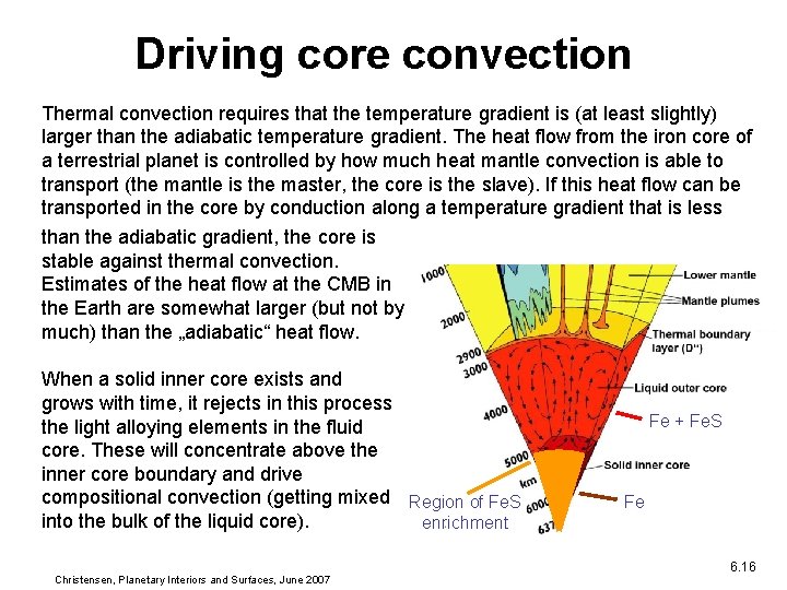 Driving core convection Thermal convection requires that the temperature gradient is (at least slightly)