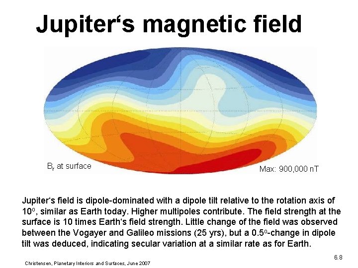 Jupiter‘s magnetic field Br at surface Max: 900, 000 n. T Jupiter‘s field is