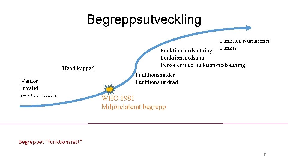 Begreppsutveckling Funktionsvariationer Funkis Handikappad Vanför Invalid (= utan värde) Funktionsnedsättning Funktionsnedsatta Personer med funktionsnedsättning