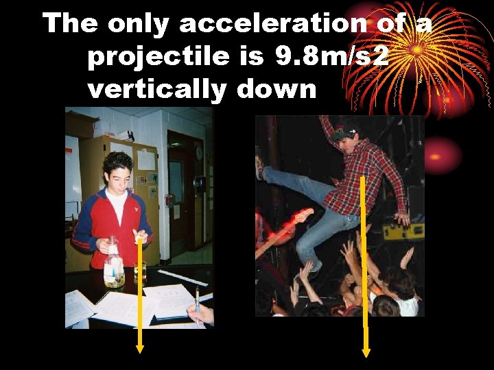 The only acceleration of a projectile is 9. 8 m/s 2 vertically down 