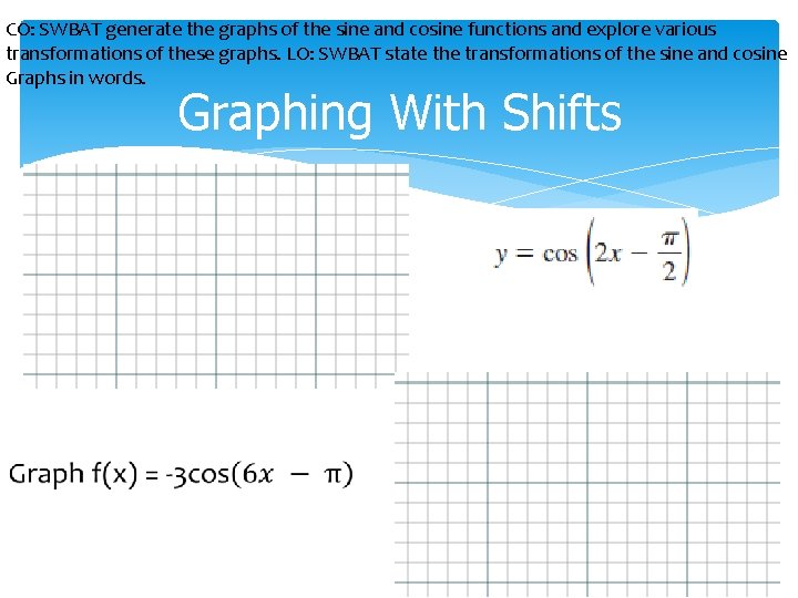 CO: SWBAT generate the graphs of the sine and cosine functions and explore various
