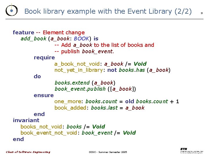 Book library example with the Event Library (2/2) feature -- Element change add_book (a_book: