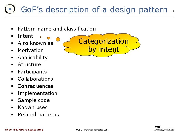 Go. F’s description of a design pattern § § § § Pattern name and
