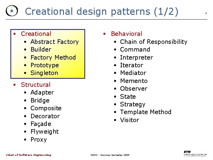 Creational design patterns (1/2) § Creational § Abstract Factory § Builder § Factory Method