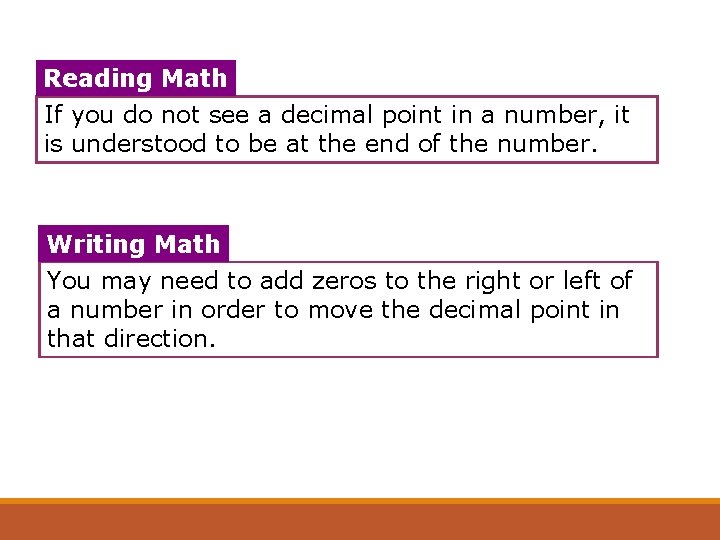Reading Math If you do not see a decimal point in a number, it
