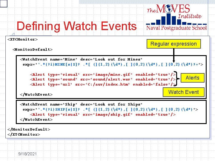 Defining Watch Events <XTCMonitor> Regular expression <Monitor. Default> <Watch. Event name="Mine" desc="Look out for