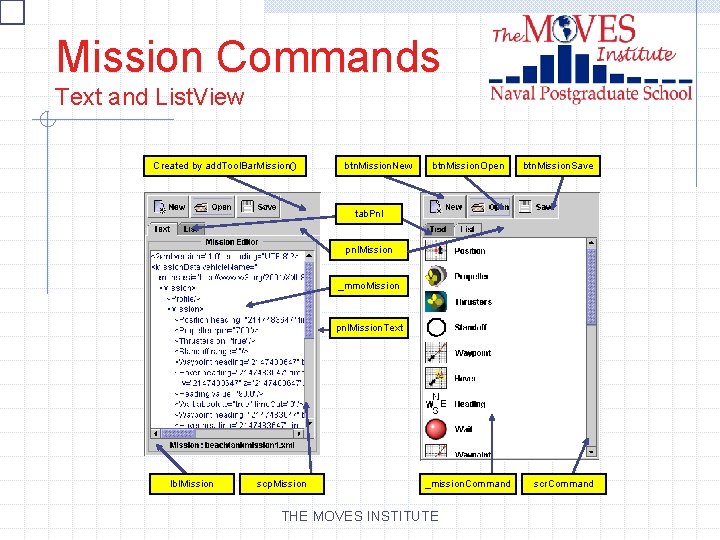 Mission Commands Text and List. View Created by add. Tool. Bar. Mission() btn. Mission.