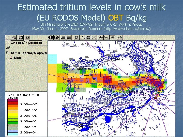 Estimated tritium levels in cow’s milk (EU RODOS Model) OBT Bq/kg 8 th Meeting