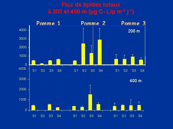 Flux de lipides totaux à 200 et 400 m (µg C- Lip m-2 j-1)