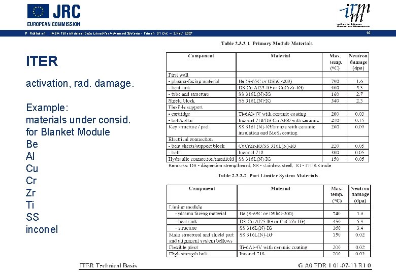 P. Rullhusen IAEA-TM on Nuclear Data Library for Advanced Systems - Fusion 31 Oct.