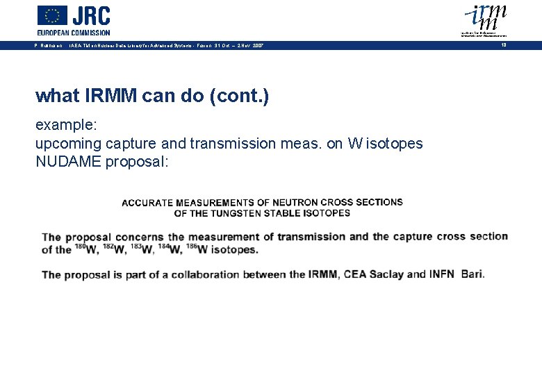 P. Rullhusen IAEA-TM on Nuclear Data Library for Advanced Systems - Fusion 31 Oct.