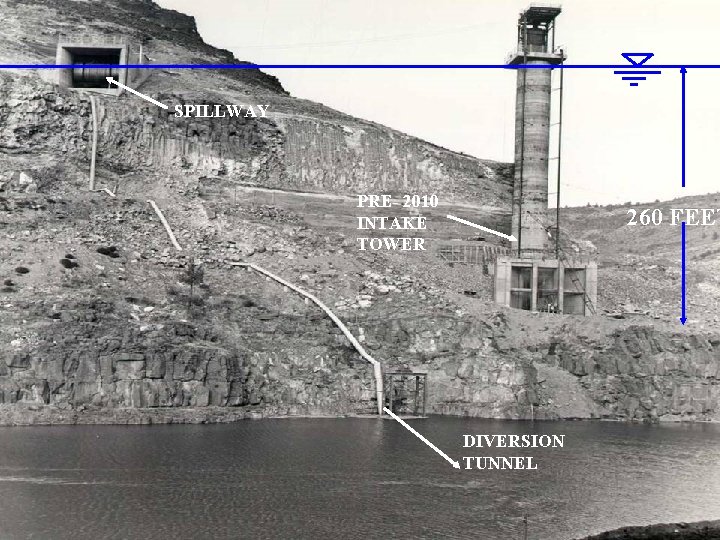 SPILLWAY PRE- 2010 INTAKE TOWER 260 FEET DIVERSION TUNNEL 