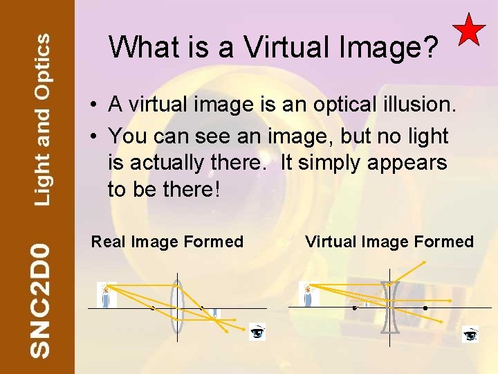 What is a Virtual Image? • A virtual image is an optical illusion. •