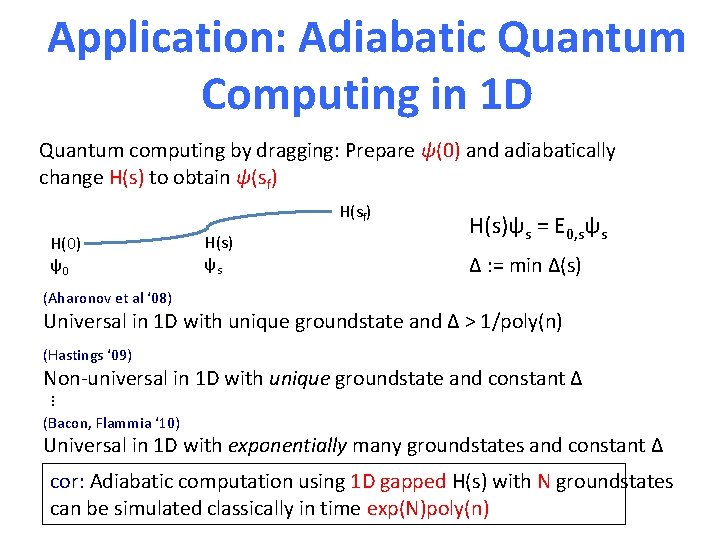 Application: Adiabatic Quantum Computing in 1 D Quantum computing by dragging: Prepare ψ(0) and