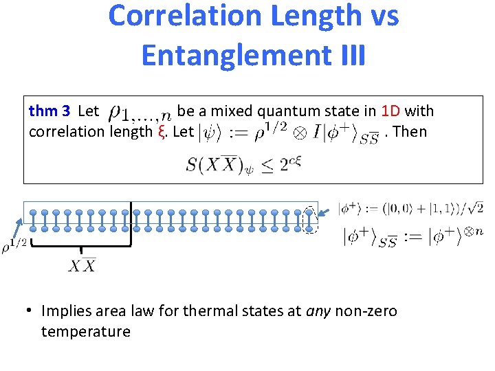Correlation Length vs Entanglement III thm 3 Let be a mixed quantum state in