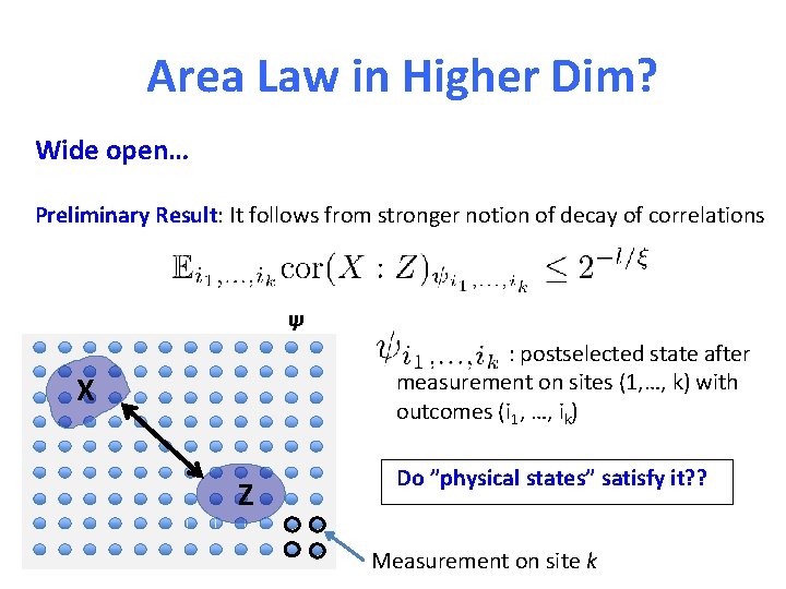 Area Law in Higher Dim? Wide open… Preliminary Result: It follows from stronger notion