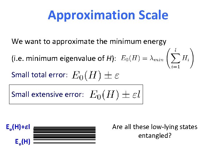 Approximation Scale We want to approximate the minimum energy (i. e. minimum eigenvalue of