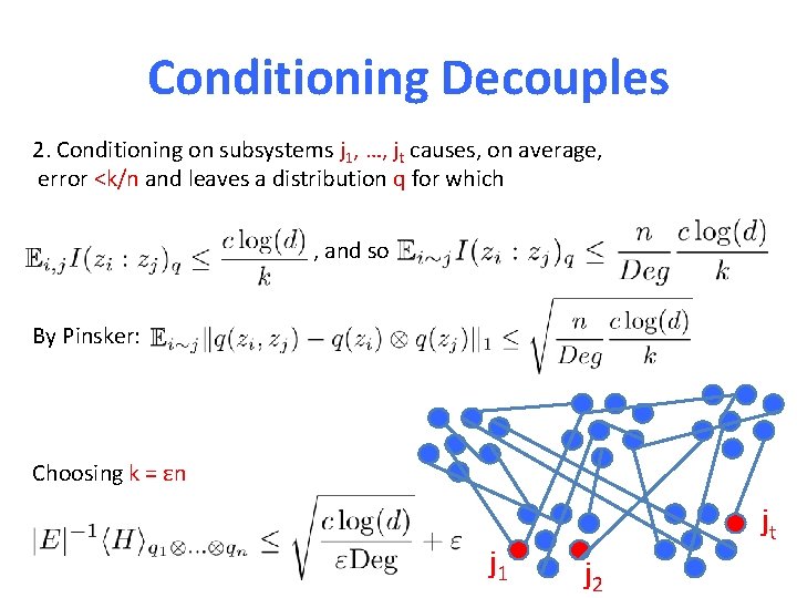 Conditioning Decouples 2. Conditioning on subsystems j 1, …, jt causes, on average, error