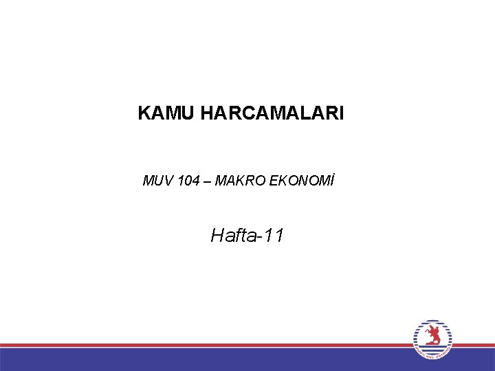 KAMU HARCAMALARI MUV 104 – MAKRO EKONOMİ Hafta-11 