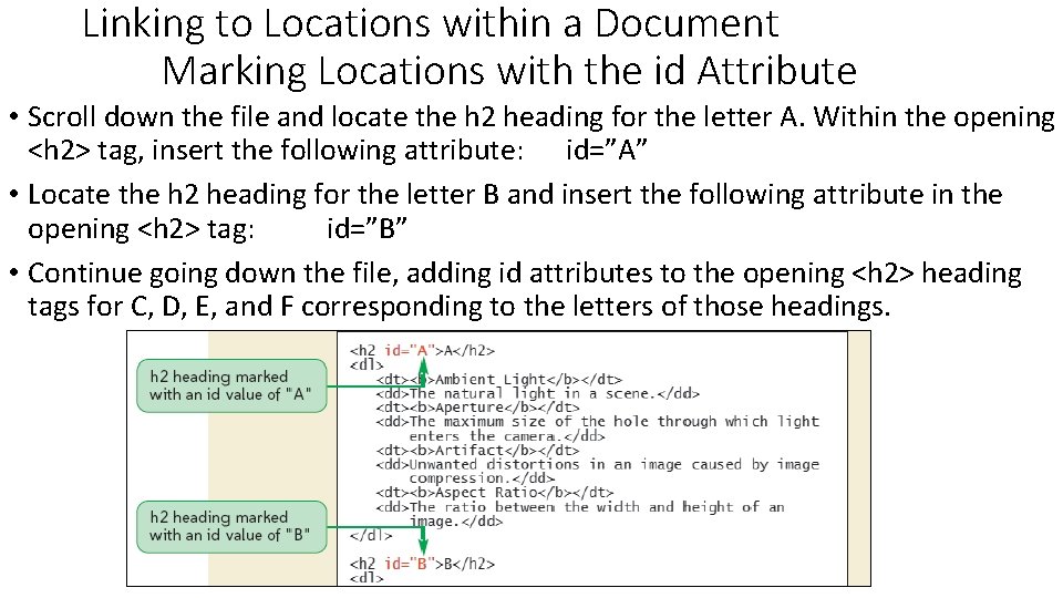 Linking to Locations within a Document Marking Locations with the id Attribute • Scroll
