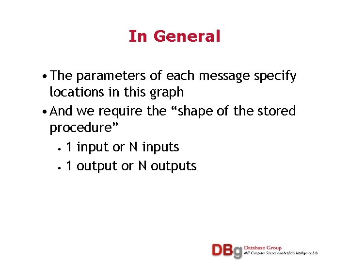 In General • The parameters of each message specify locations in this graph •