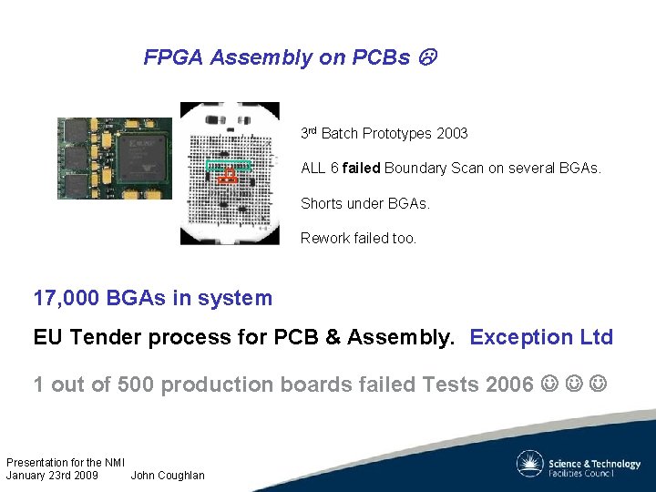 FPGA Assembly on PCBs 3 rd Batch Prototypes 2003 ALL 6 failed Boundary Scan