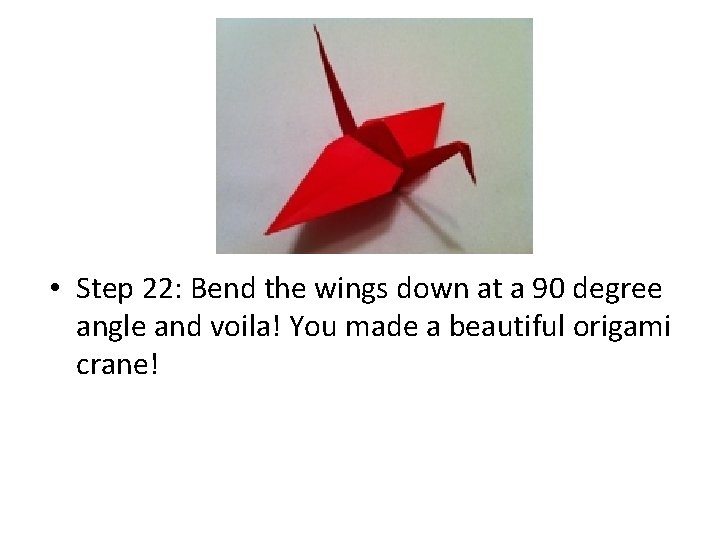  • Step 22: Bend the wings down at a 90 degree angle and