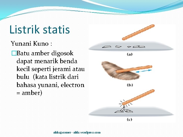 Listrik statis Yunani Kuno : �Batu amber digosok dapat menarik benda kecil seperti jerami