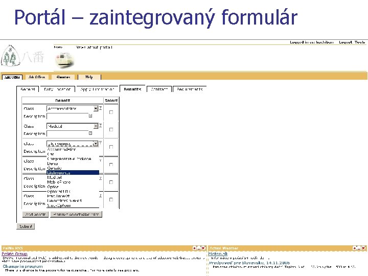 Portál – zaintegrovaný formulár 