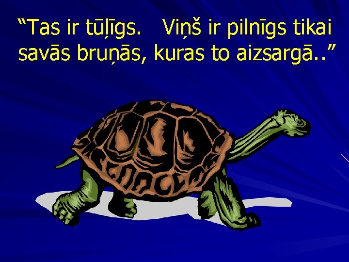 “Tas ir tūļīgs. Viņš ir pilnīgs tikai savās bruņās, kuras to aizsargā. . ”