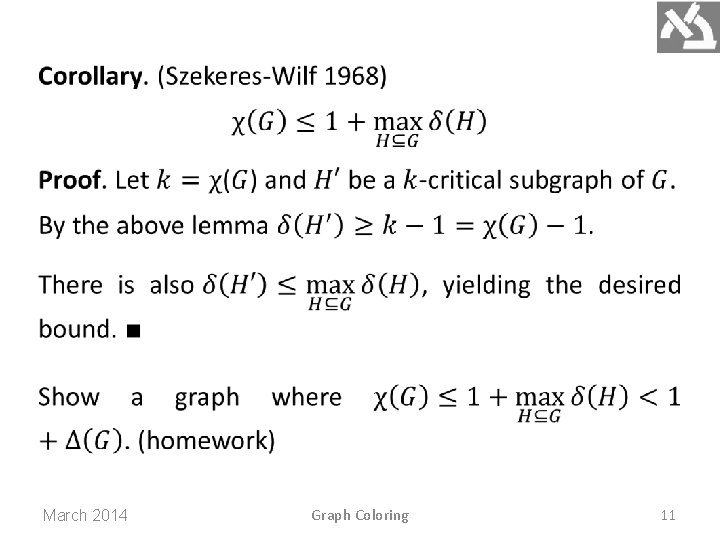 March 2014 Graph Coloring 11 