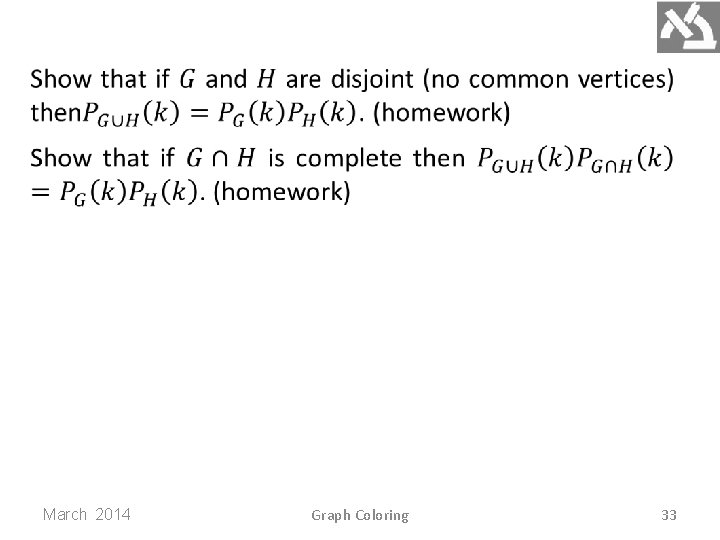 March 2014 Graph Coloring 33 