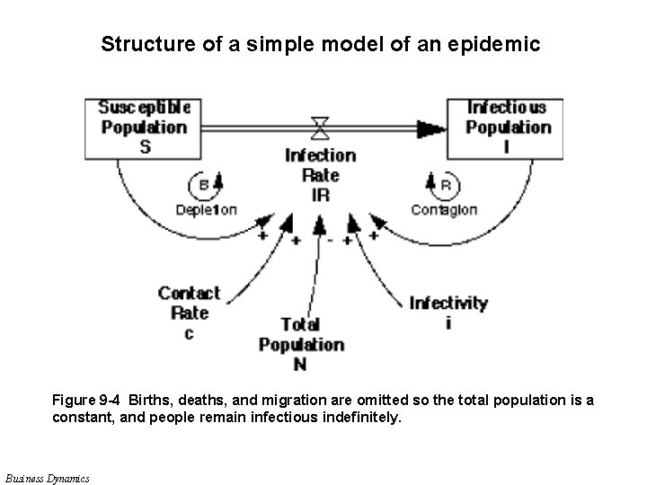 Structure of a simple model of an epidemic Figure 9 -4 Births, deaths, and