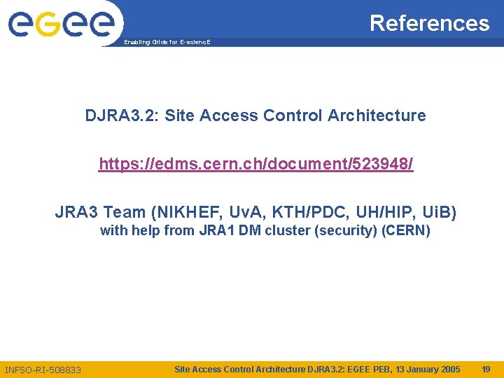 References Enabling Grids for E-scienc. E DJRA 3. 2: Site Access Control Architecture https: