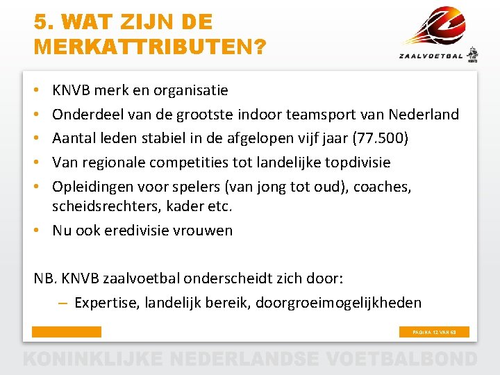 5. WAT ZIJN DE MERKATTRIBUTEN? KNVB merk en organisatie Onderdeel van de grootste indoor