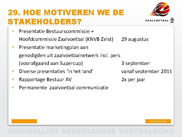 29. HOE MOTIVEREN WE DE STAKEHOLDERS? • Presentatie Bestuurscommissie + Hoofdcommissie Zaalvoetbal (KNVB Zeist)