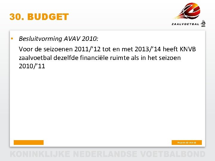 30. BUDGET • Besluitvorming AVAV 2010: Voor de seizoenen 2011/’ 12 tot en met