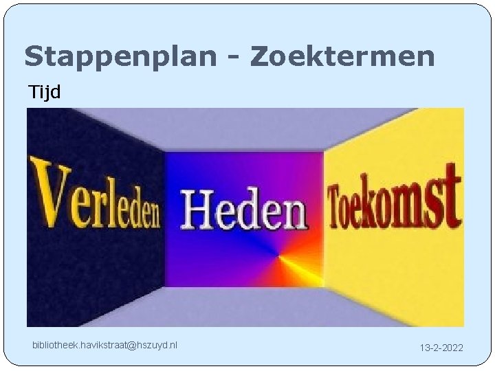 Stappenplan - Zoektermen Tijd bibliotheek. havikstraat@hszuyd. nl 13 -2 -2022 